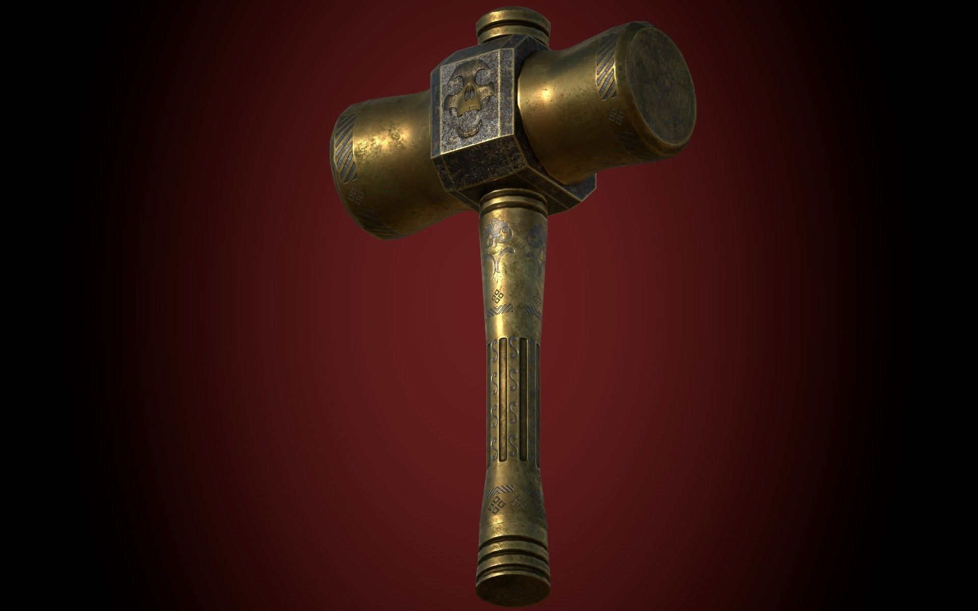 Medieval Golden Battle Hammer Low-poly 3D model_13