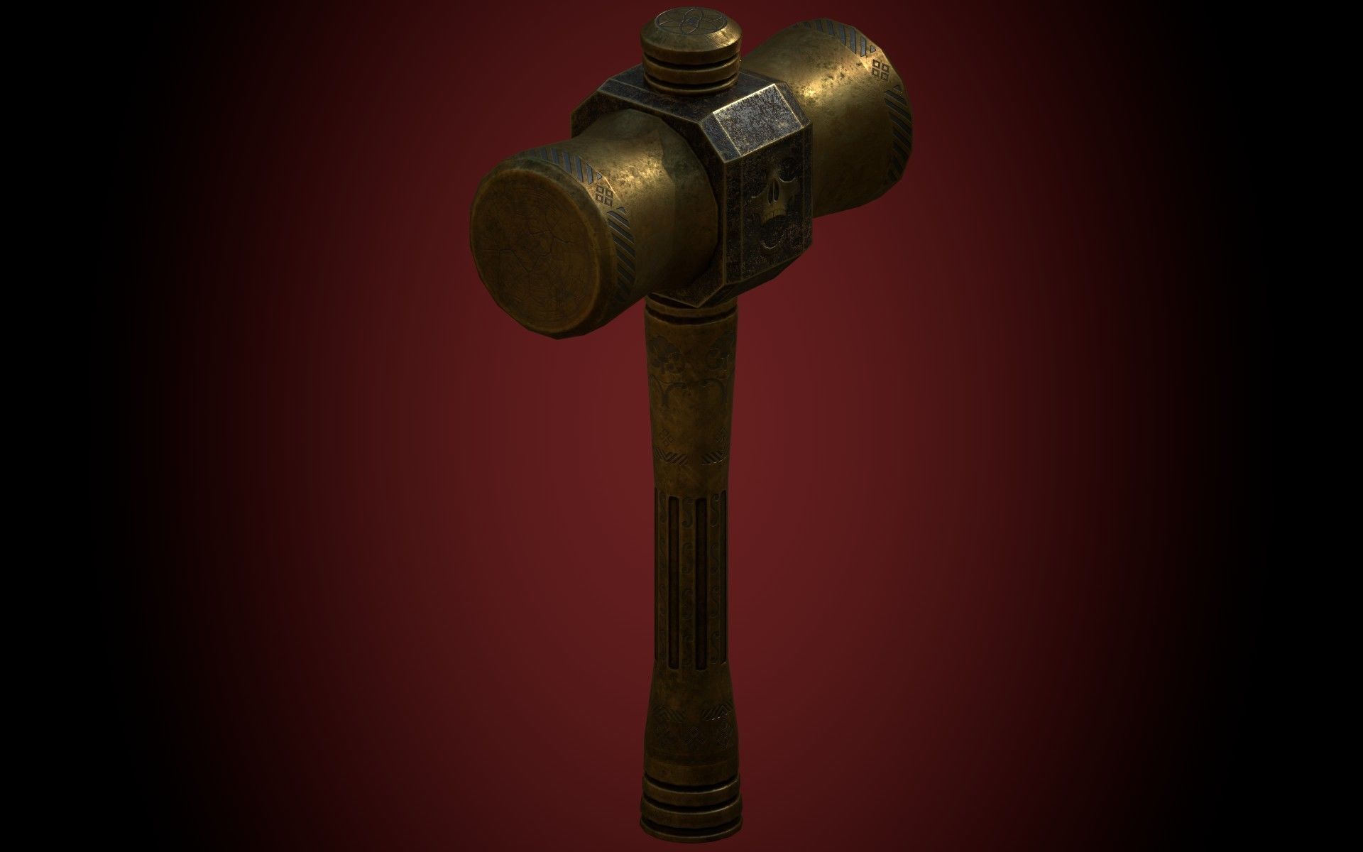Medieval Golden Battle Hammer Low-poly 3D model_17