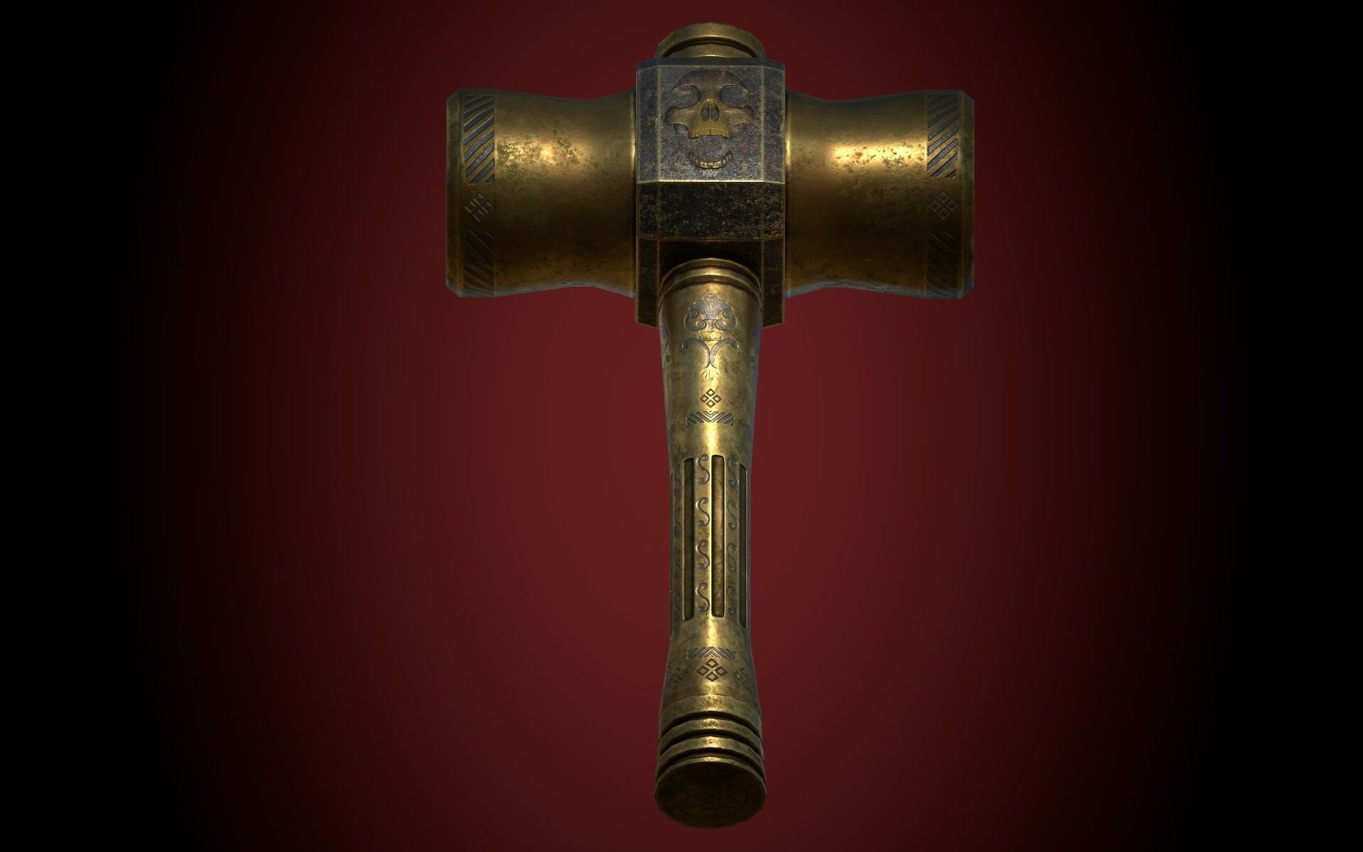 Medieval Golden Battle Hammer Low-poly 3D model_15