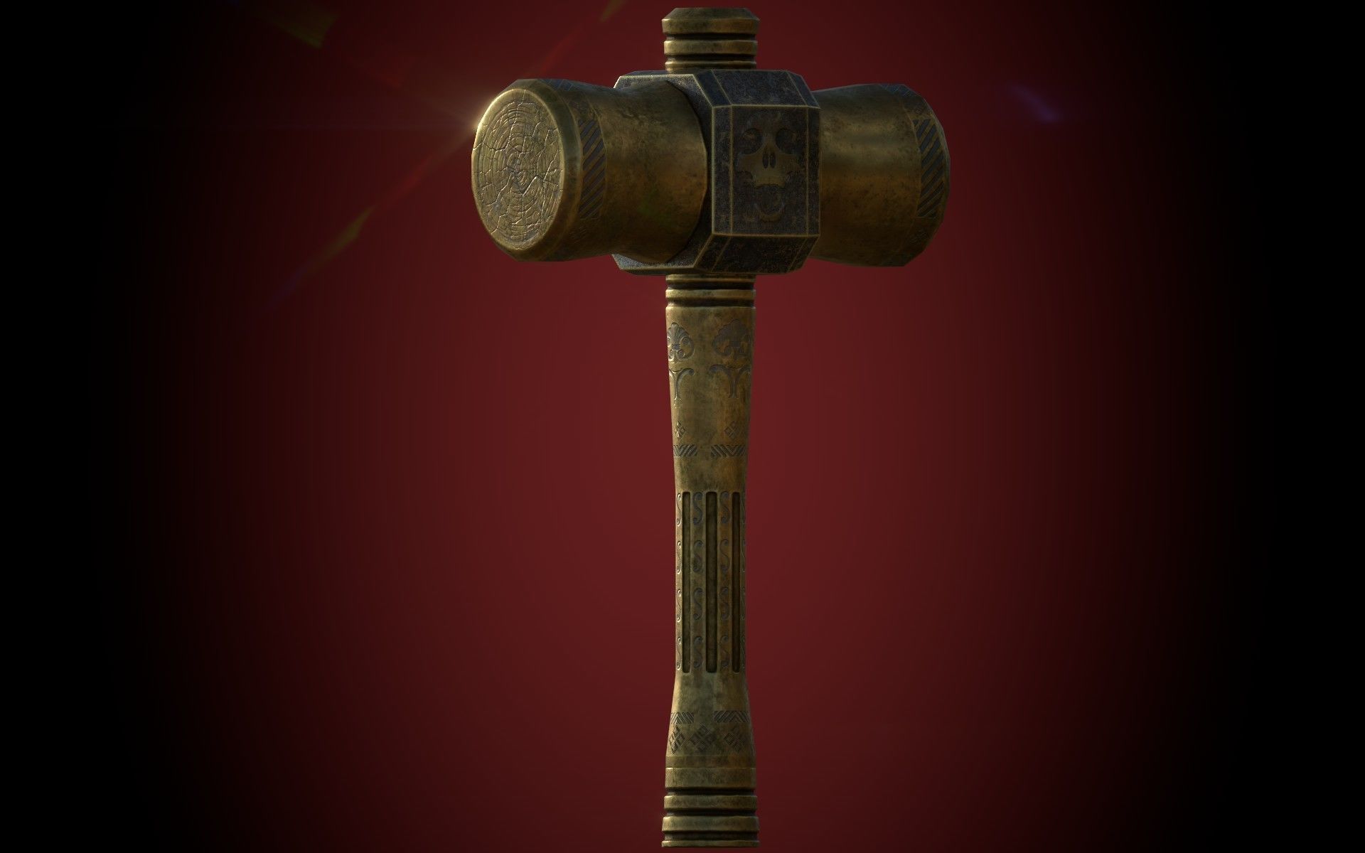 Medieval Golden Battle Hammer Low-poly 3D model_10
