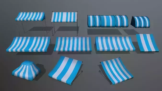 awning striped Low-poly 3D model