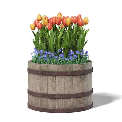 Barrel with Flowers 3D Model 3D model
