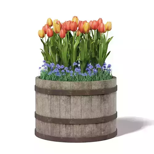 Barrel with Flowers 3D Model 3D model