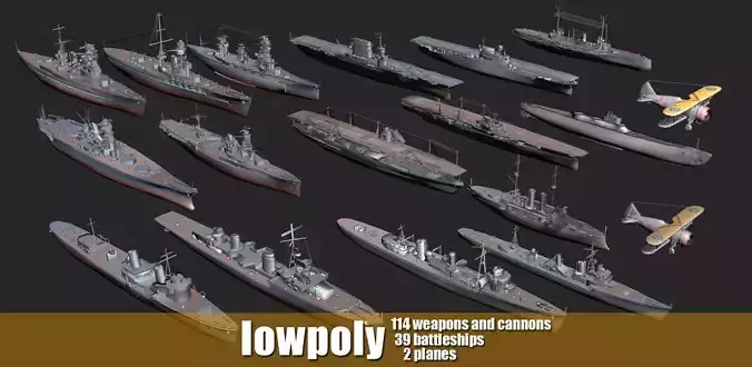 Battleship Set Vol01 LowPoly GameModel Low-poly 3D model