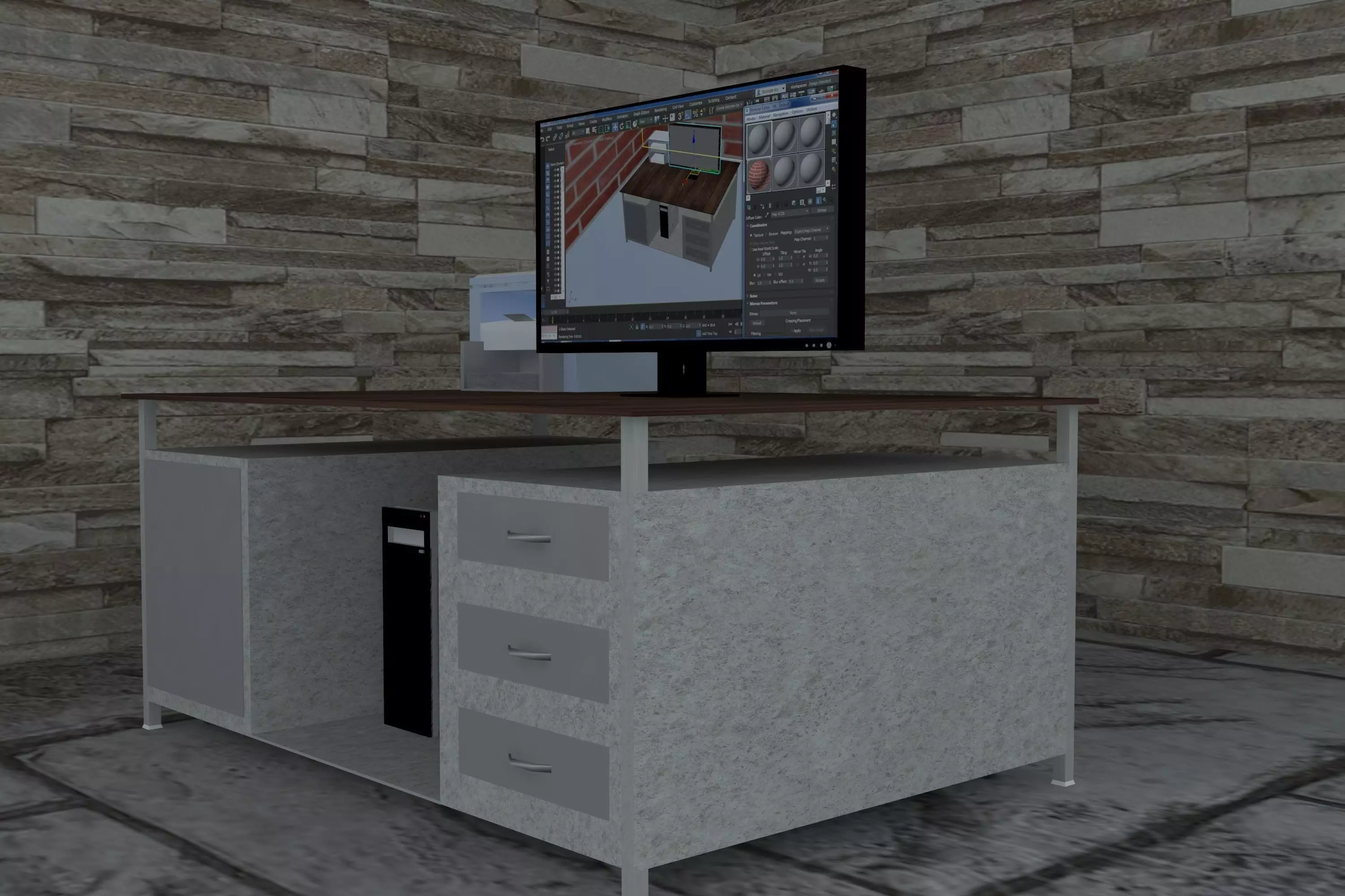 Computer with printer Free 3D model