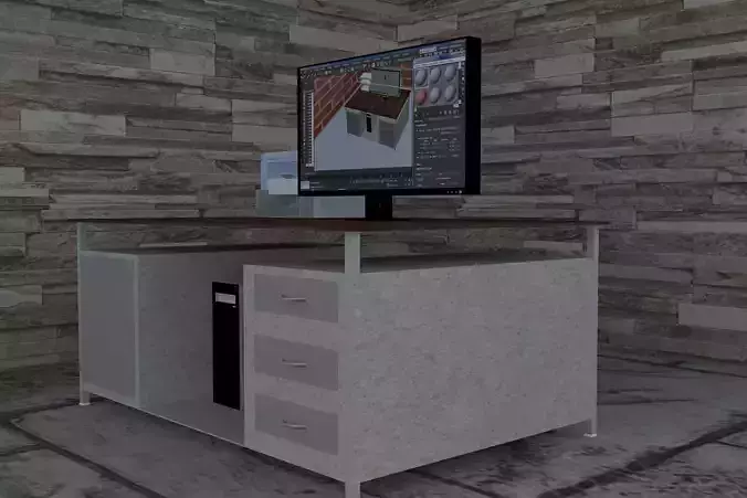 Computer with printer Free 3D model