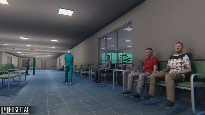 Hospital - modular building  props and characters Low-poly 3D model