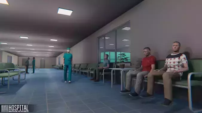 Hospital - modular building  props and characters Low-poly 3D model