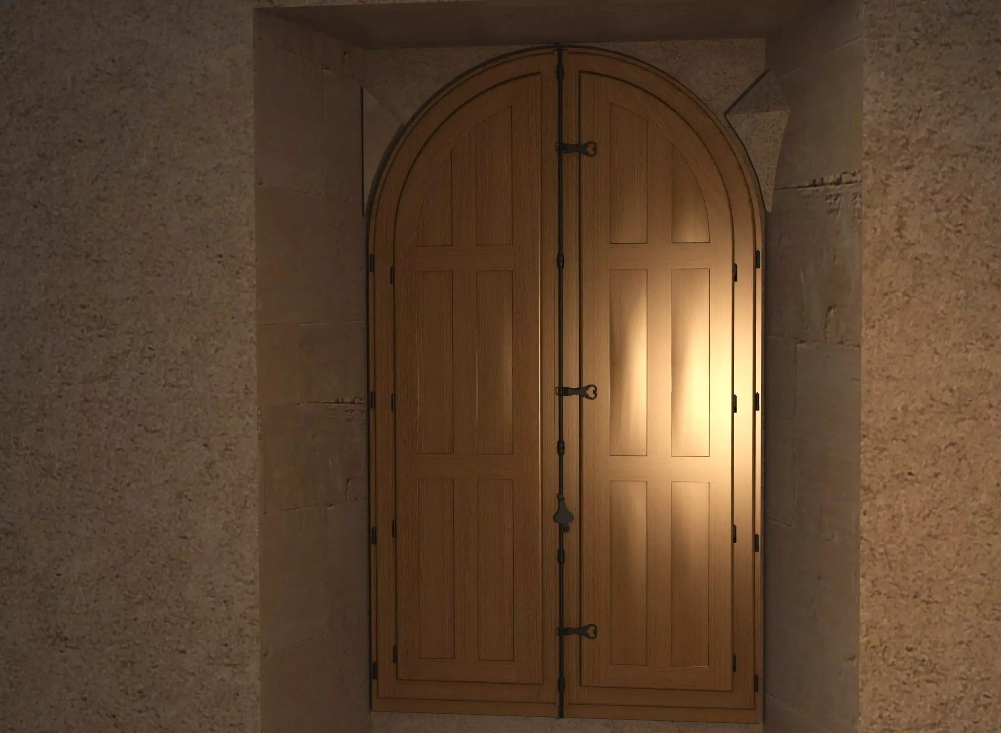 Cremon door in stone wall Free 3D model_0