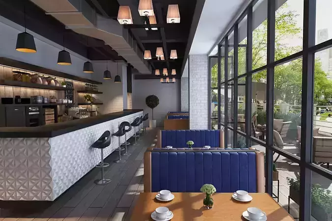 Coffee  garden restaurant modern decoration  very Clean scene