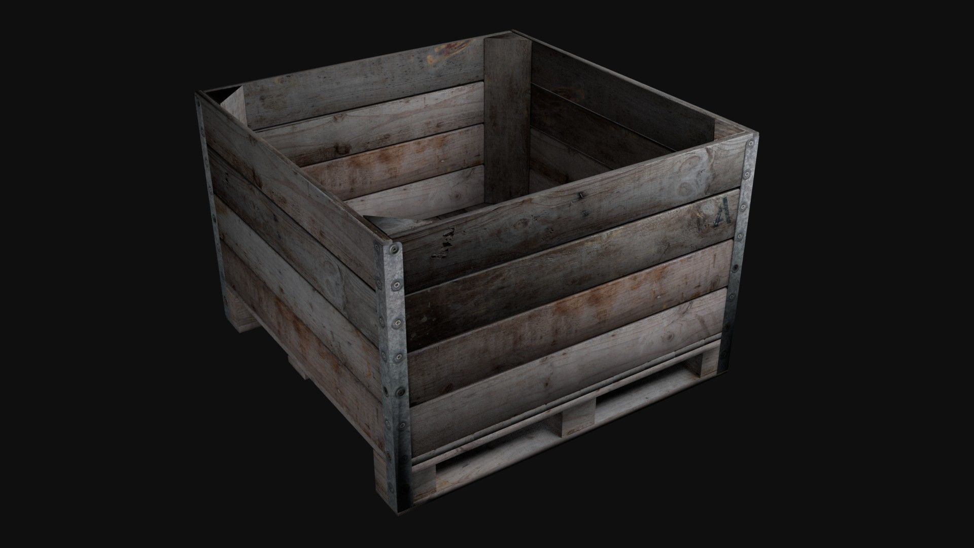 Wooden fruit crate 3D model_4