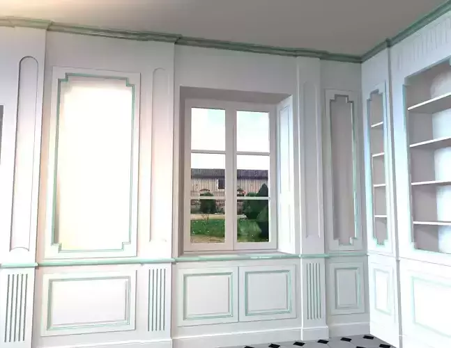 Woodwork room with bookshelves and window