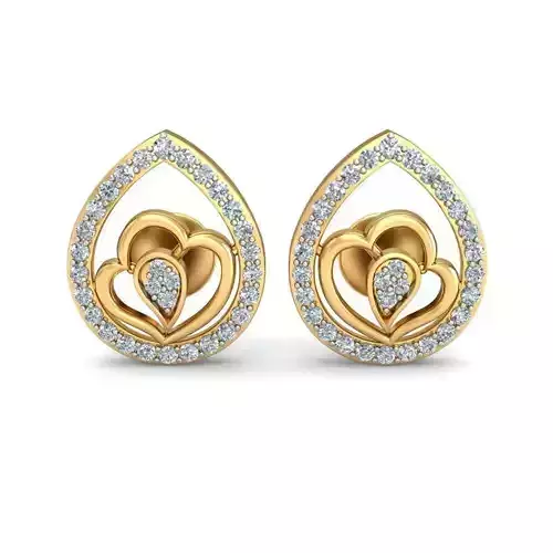 PE-1690 two heart shaped diamond earrings gold