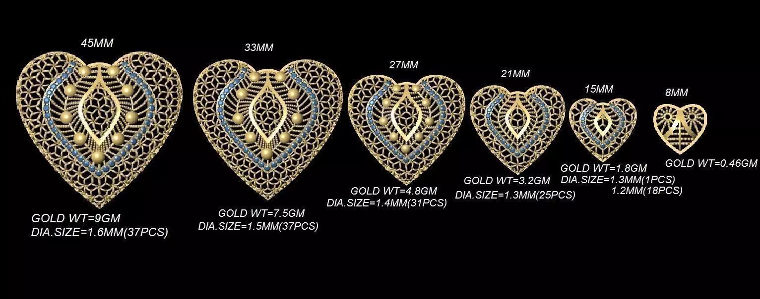 vrpnd2841 heart shaped pendants in gold and silver 3D print model_0