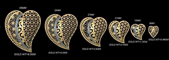 vrpnd2751 gold plated heart pendants 3D print model