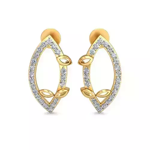 JRE3006 gold leaf earring with diamonds