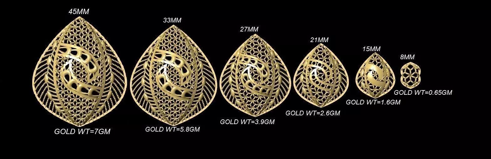 vrpnd2697 gold leaf earring size chart 3D print model_0