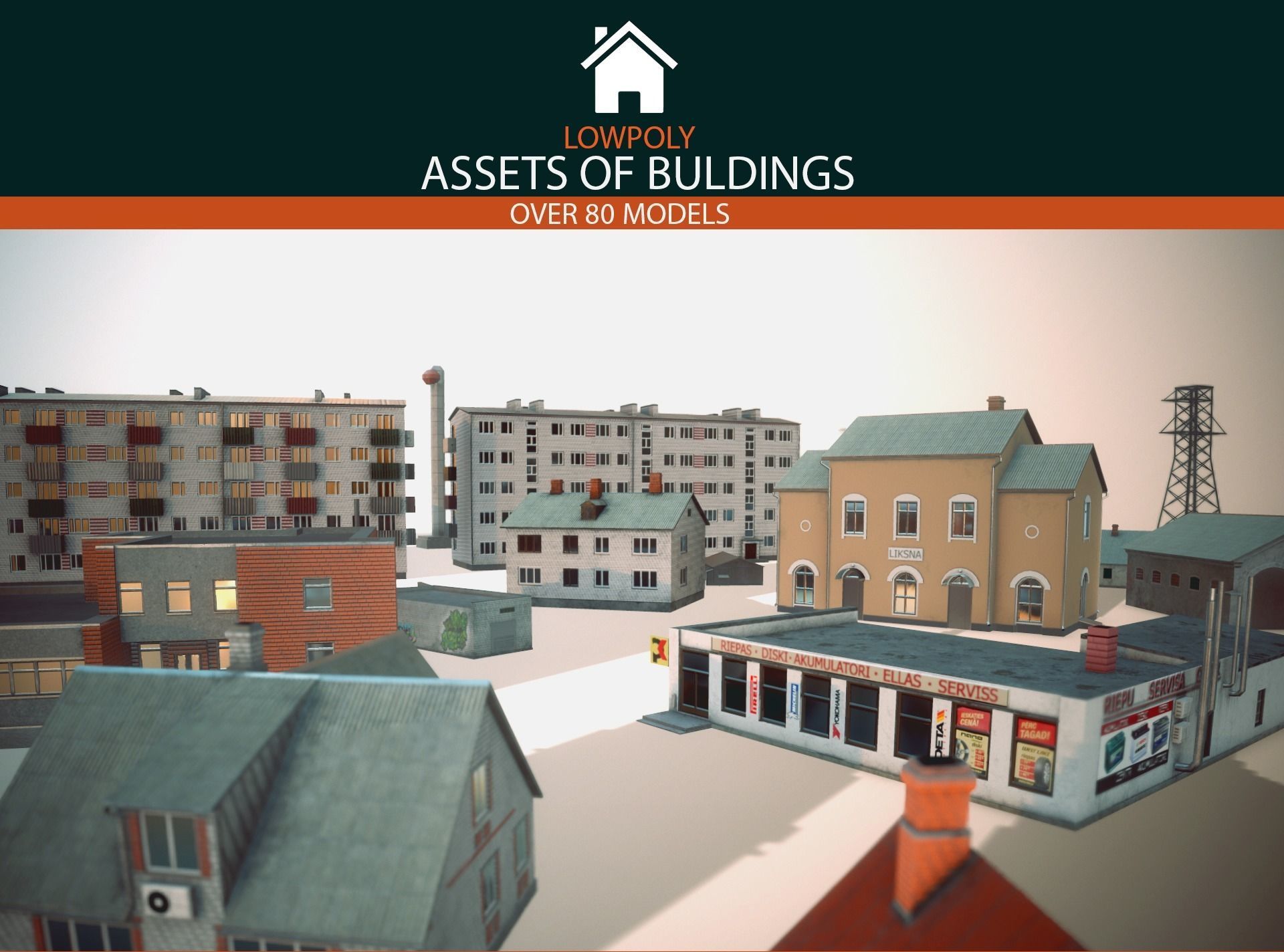 Buildings Pack Low-poly 3D model_4