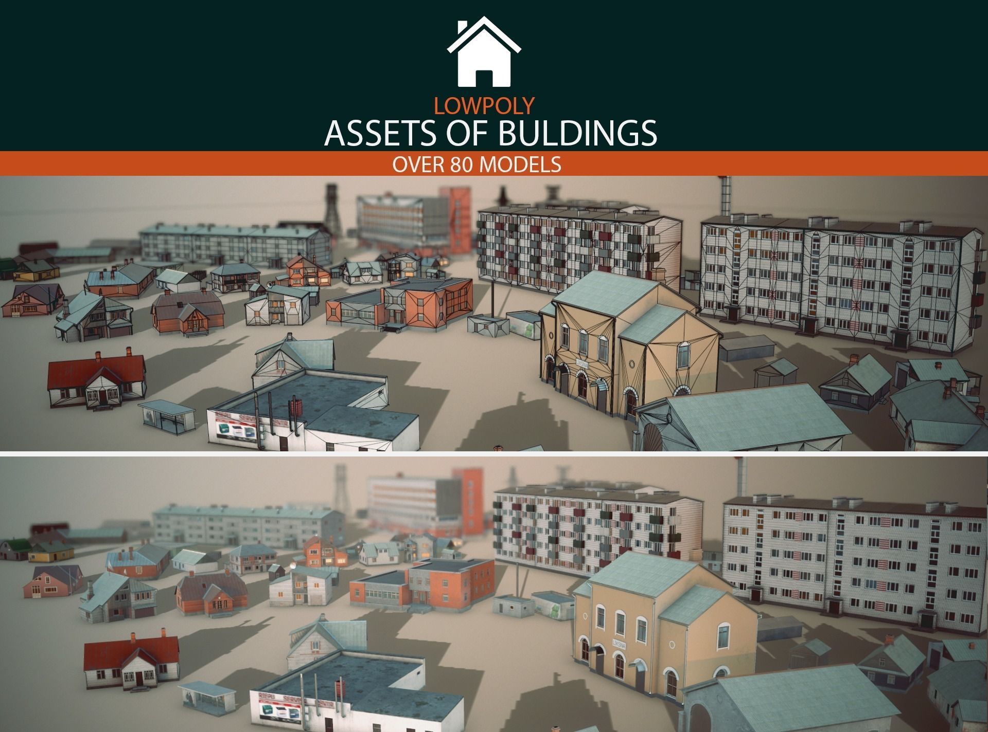 Buildings Pack Low-poly 3D model_1
