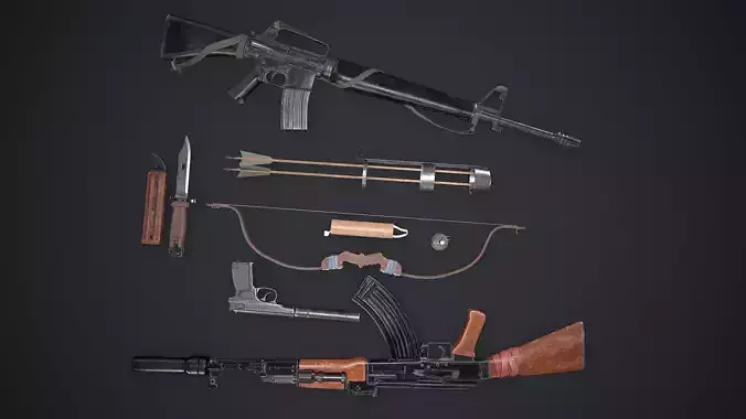 Survival  guns pack Low-poly 3D Models