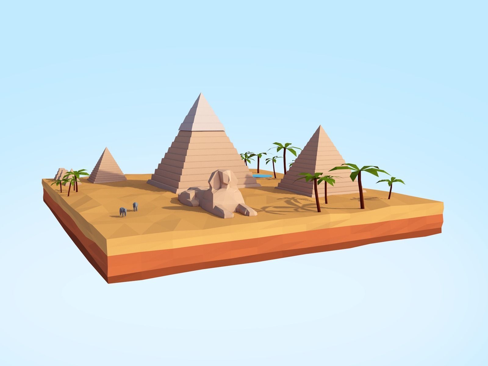 Low Poly Egipt Piramids Landmark Low-poly 3D model_4