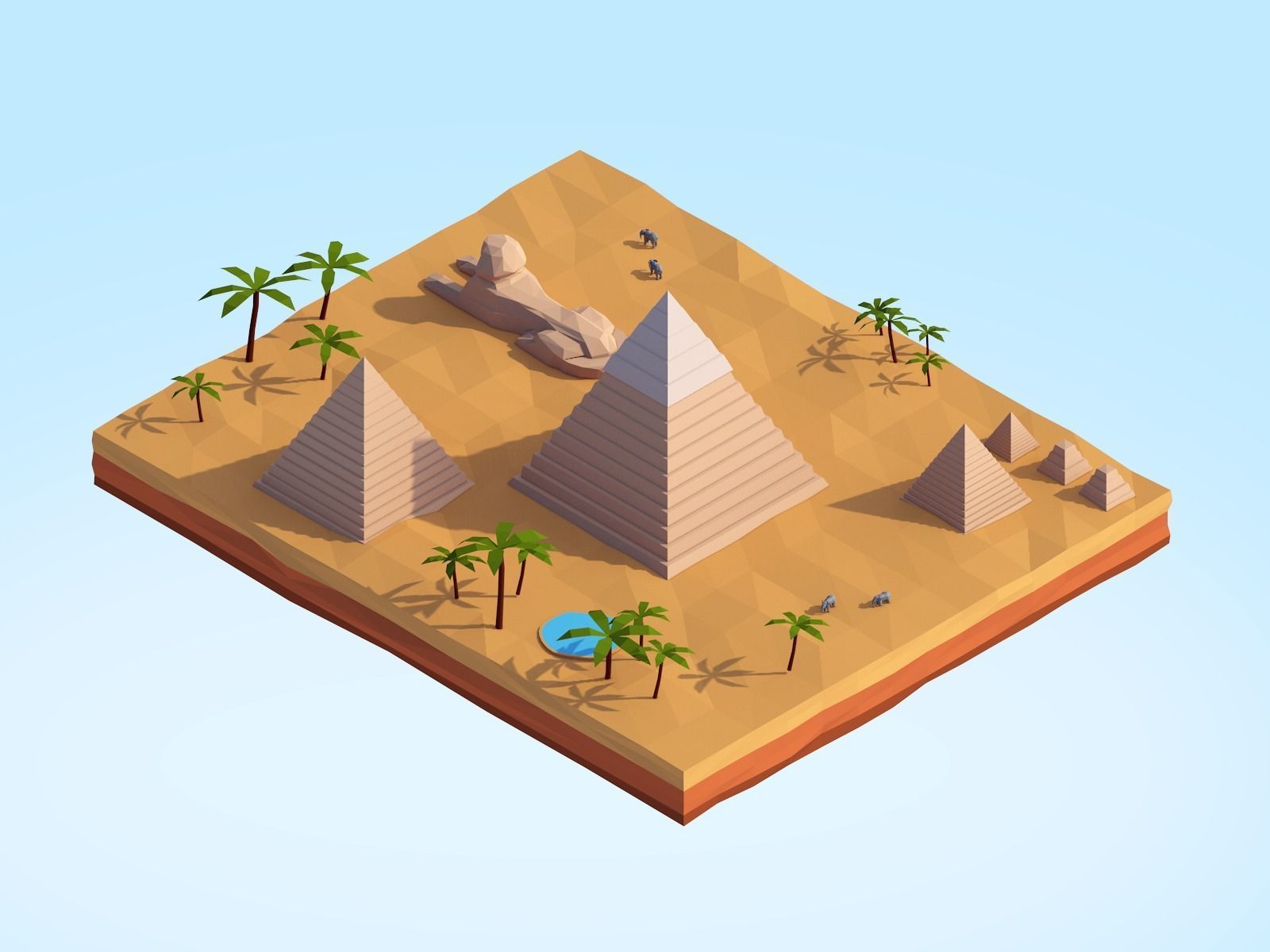 Low Poly Egipt Piramids Landmark Low-poly 3D model_2