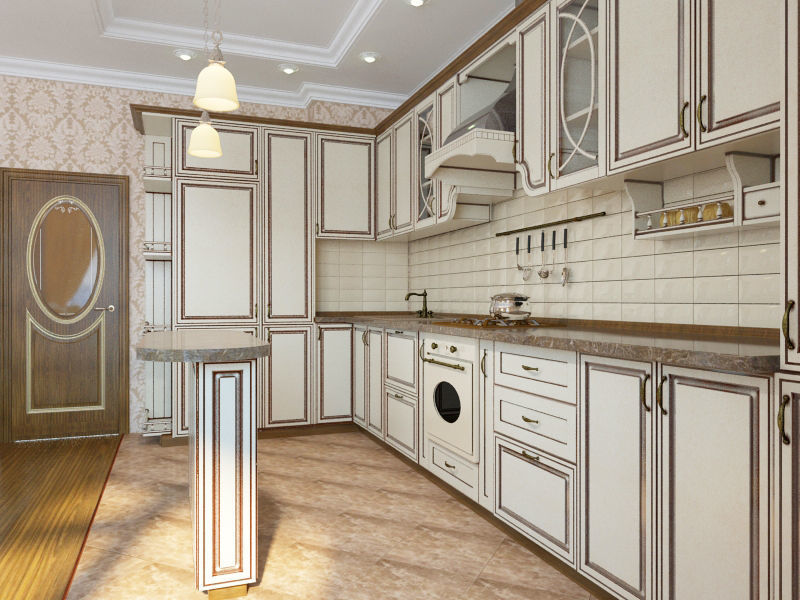 Interior home kitchen scene 3D model_1