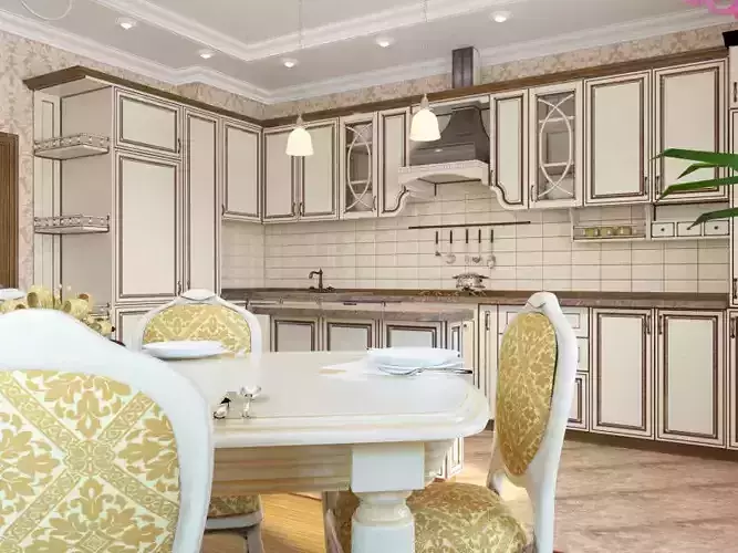 Interior home kitchen scene