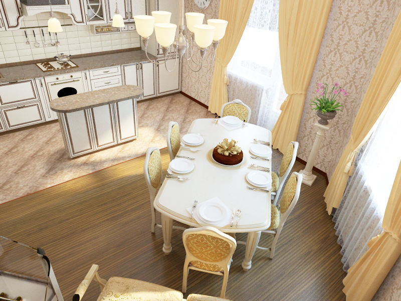 Interior home kitchen scene 3D model_4