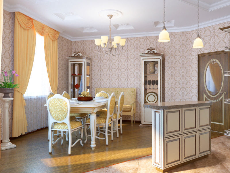 Interior home kitchen scene 3D model_2