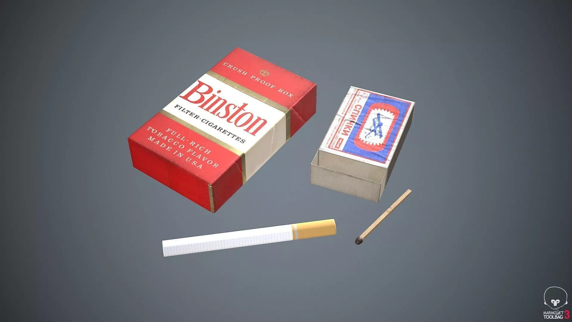 Cigarettes and matches Low-poly 3D model