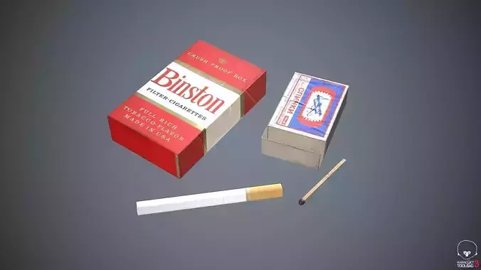 Cigarettes and matches Low-poly 3D model