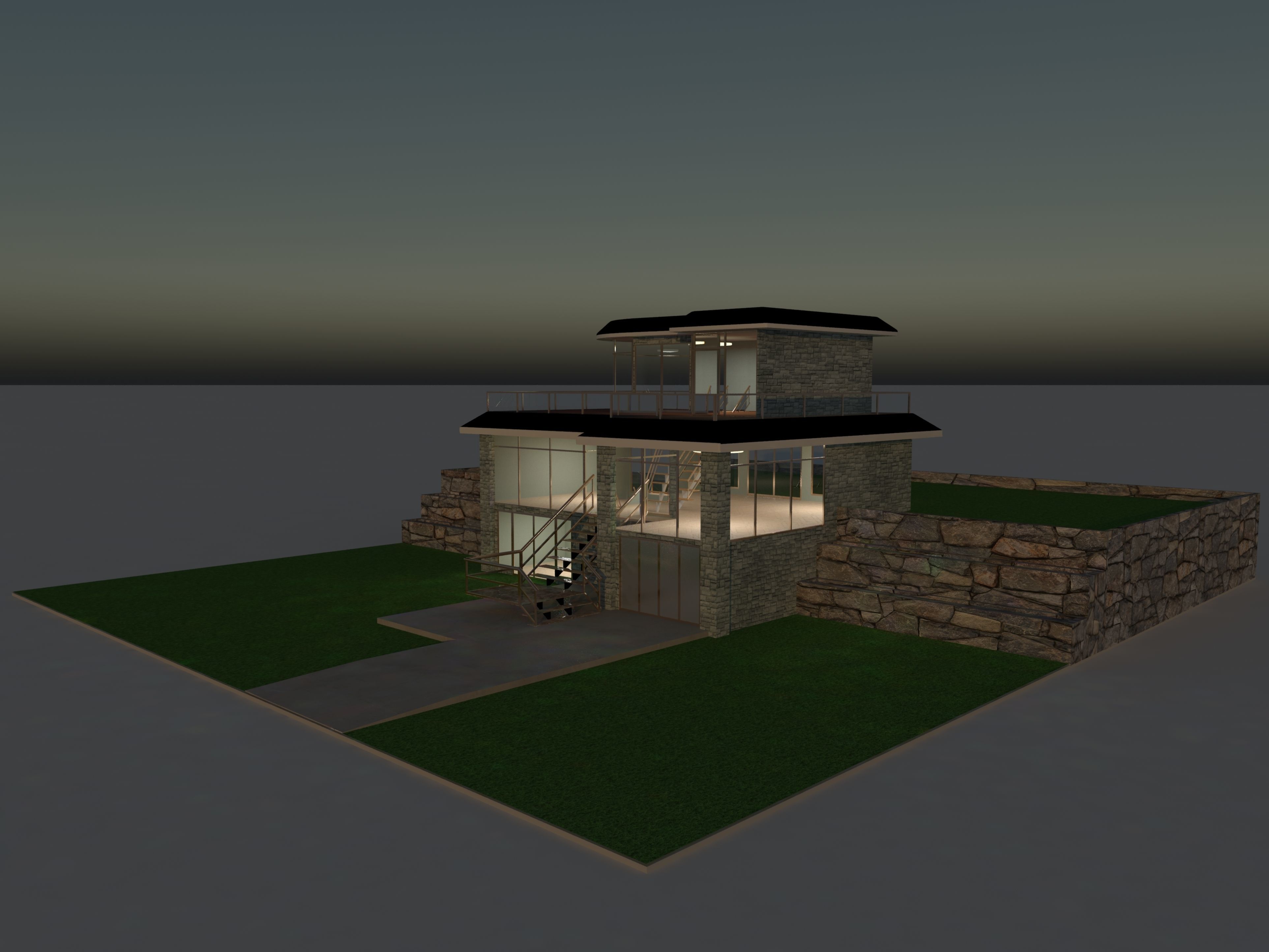 Luxury open plan house 3D model_4