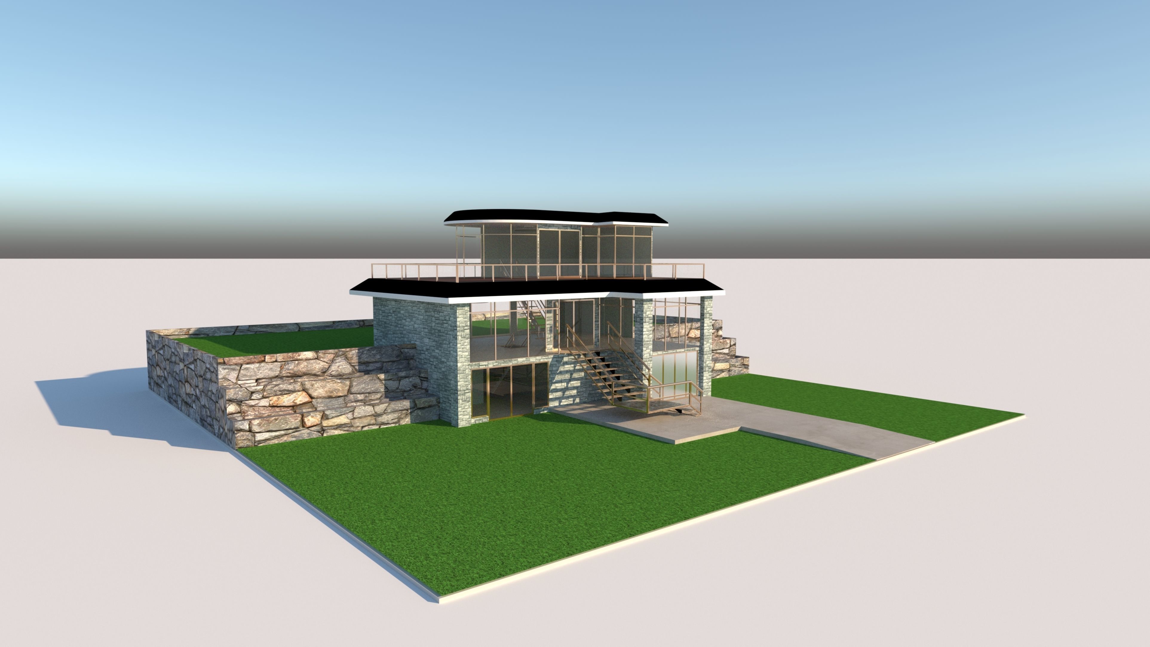 Luxury open plan house 3D model_1