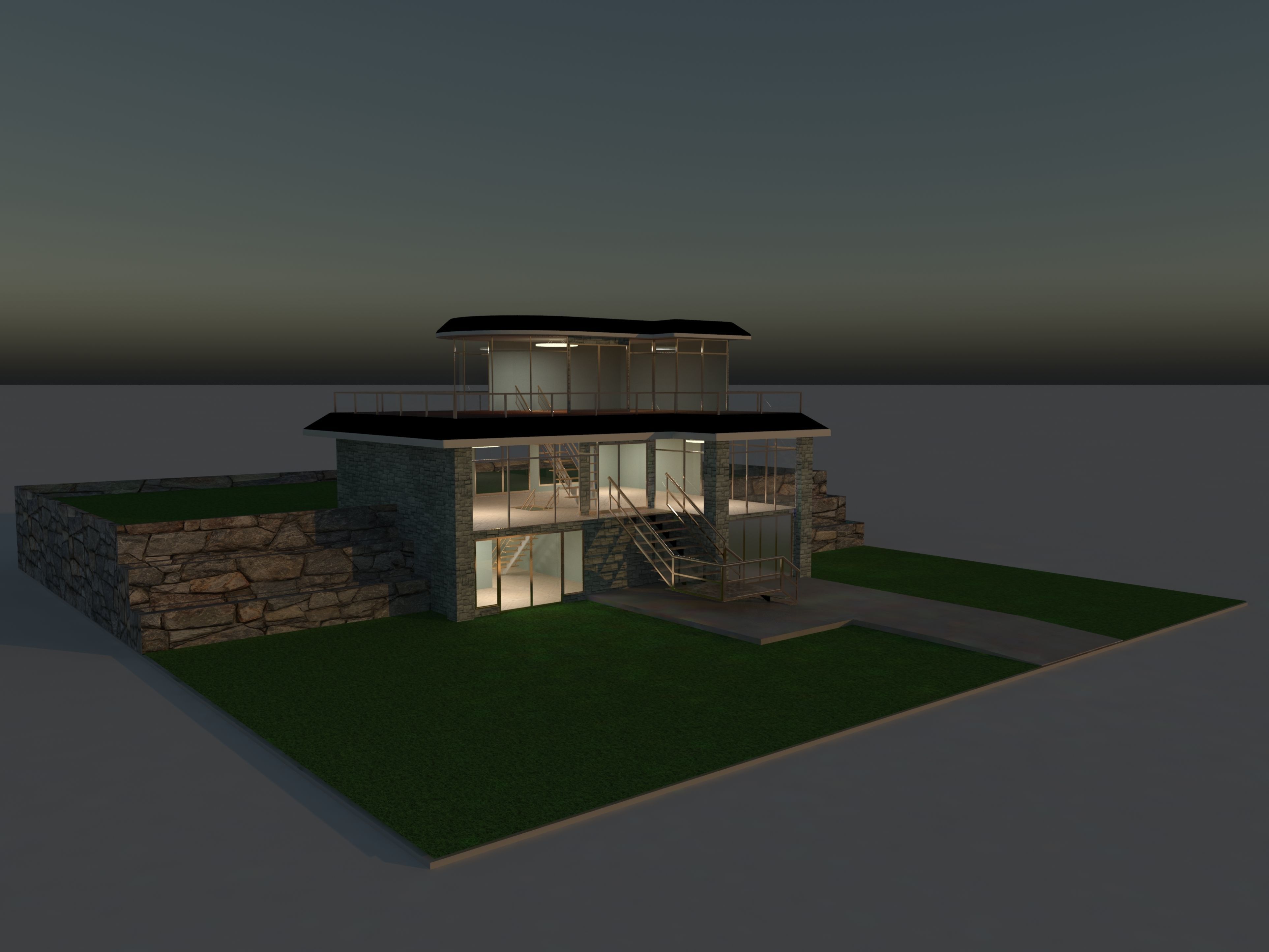 Luxury open plan house 3D model_2
