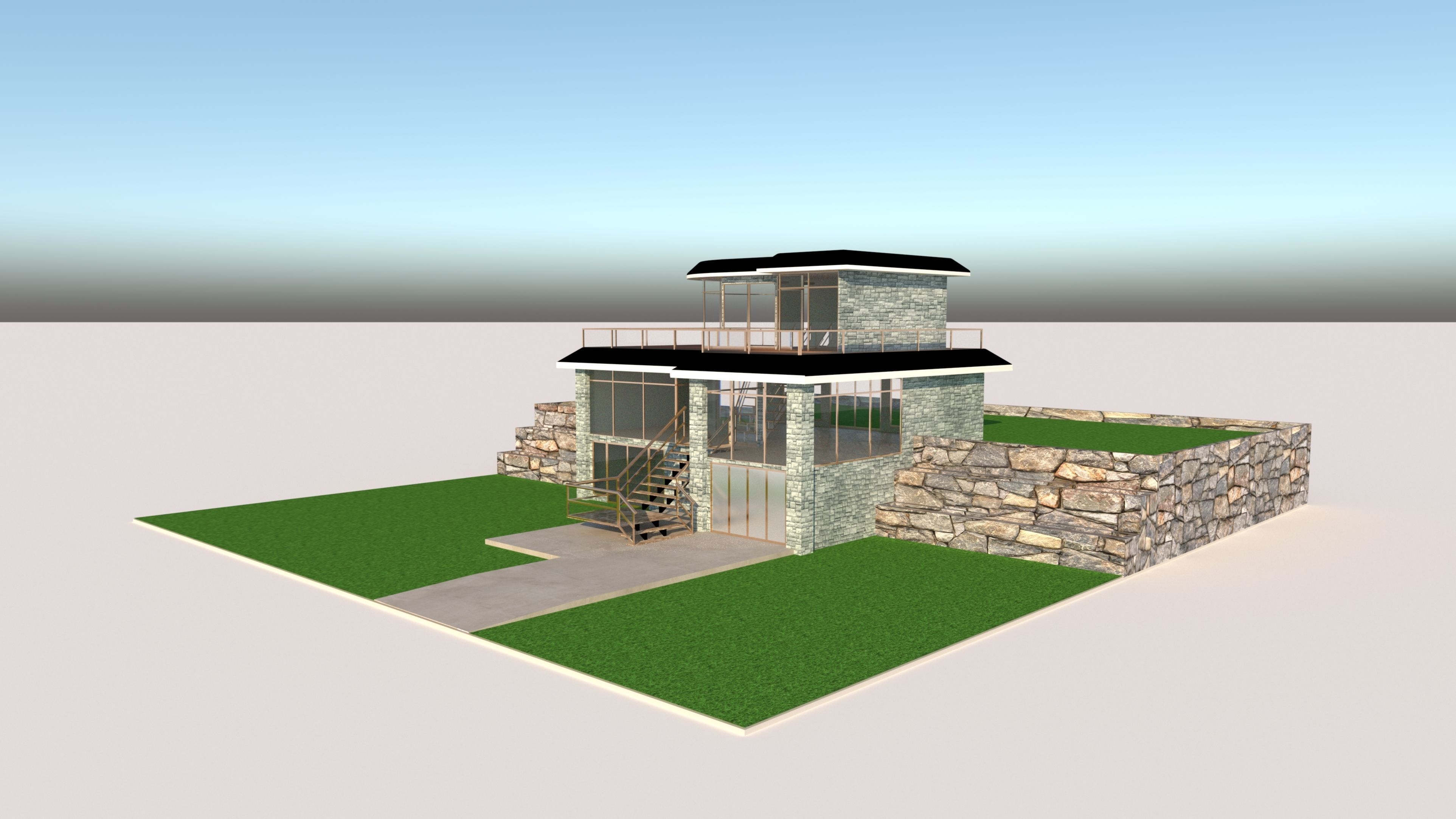 Luxury open plan house 3D model_3