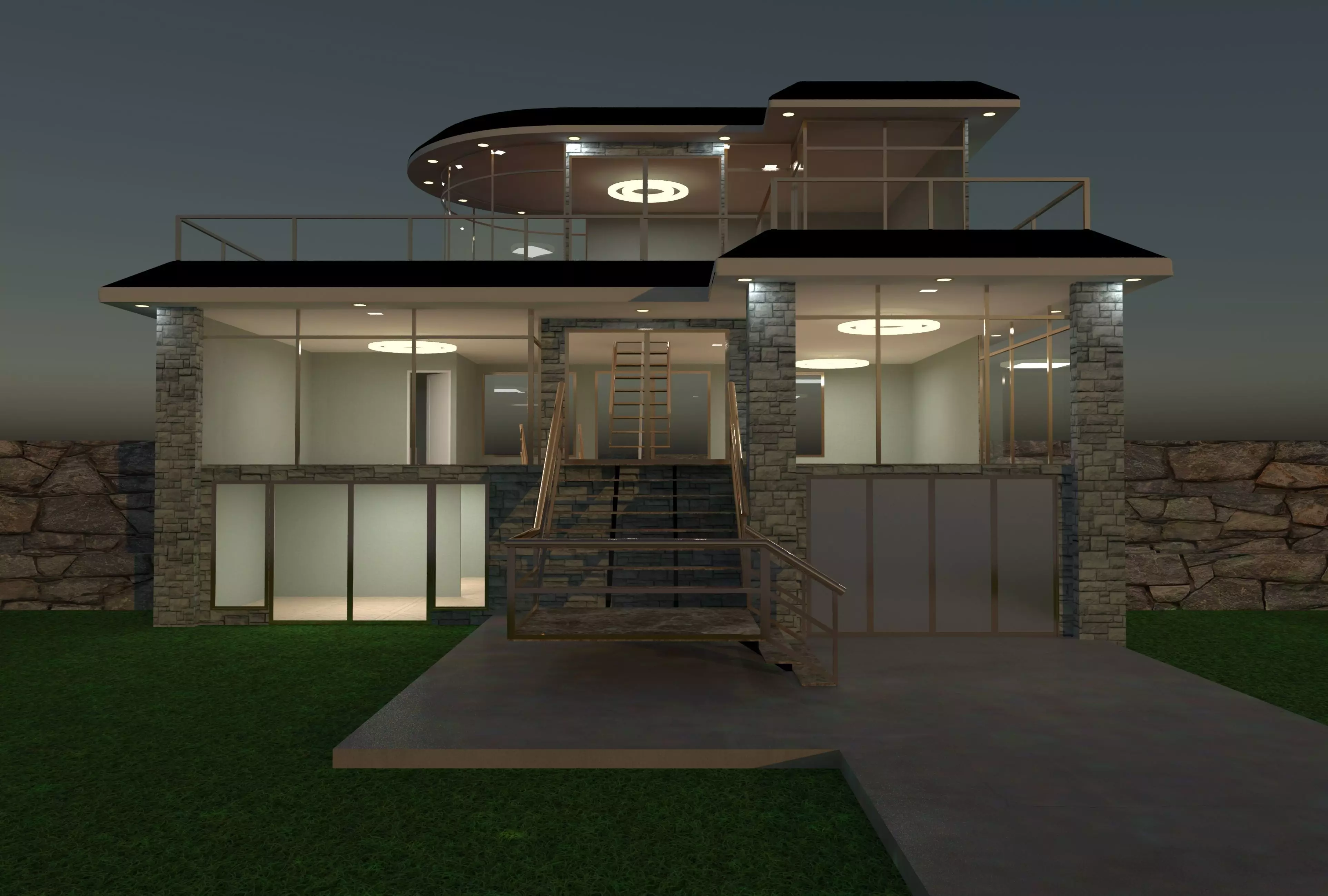 Luxury open plan house 3D model_0