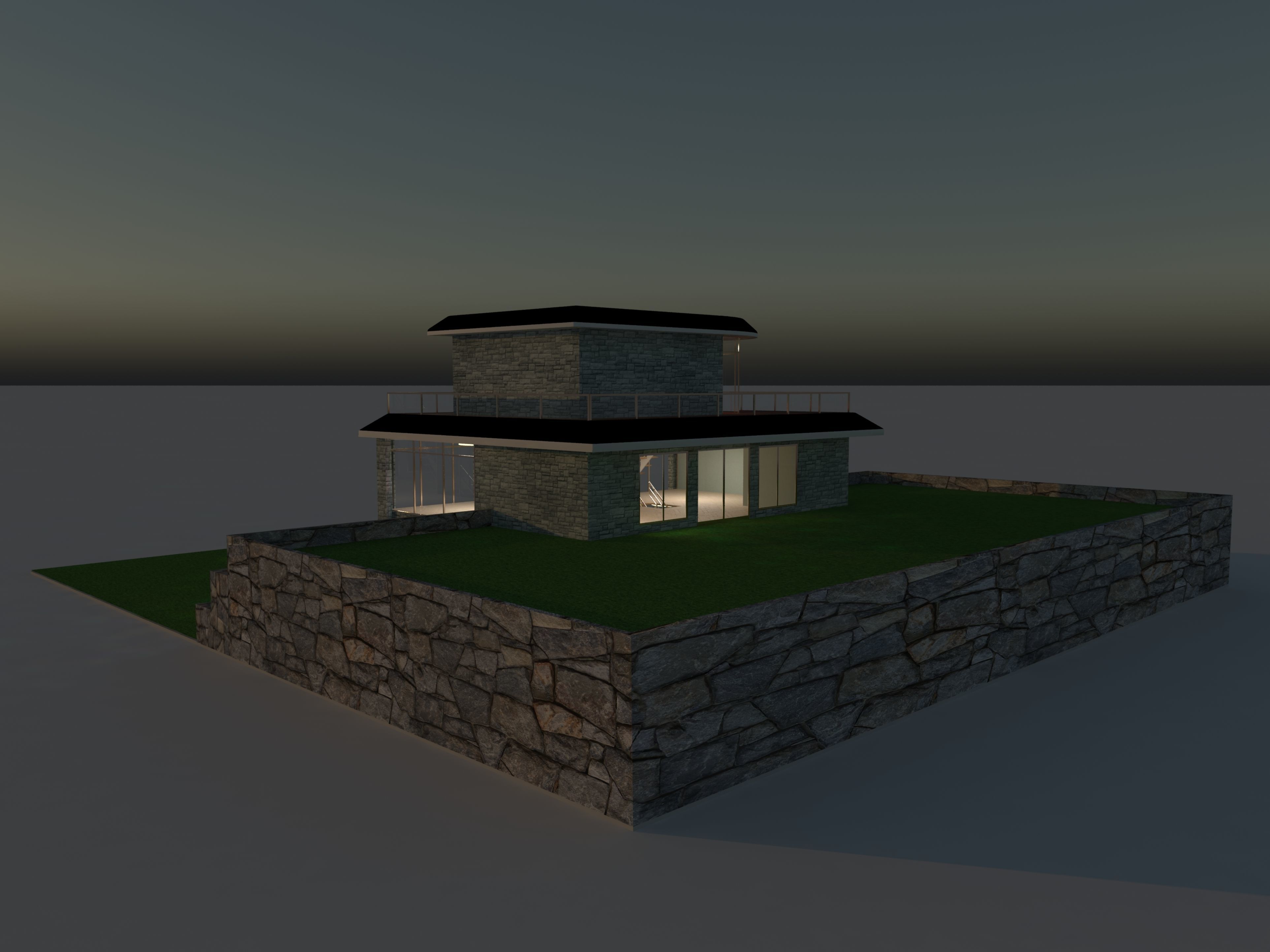 Luxury open plan house 3D model_6