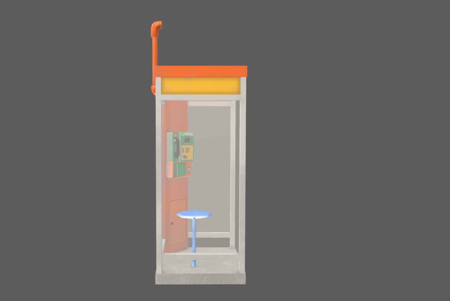 Telephone booth Low-poly 3D model_2