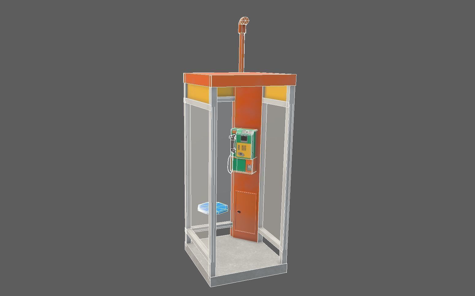 Telephone booth Low-poly 3D model_5
