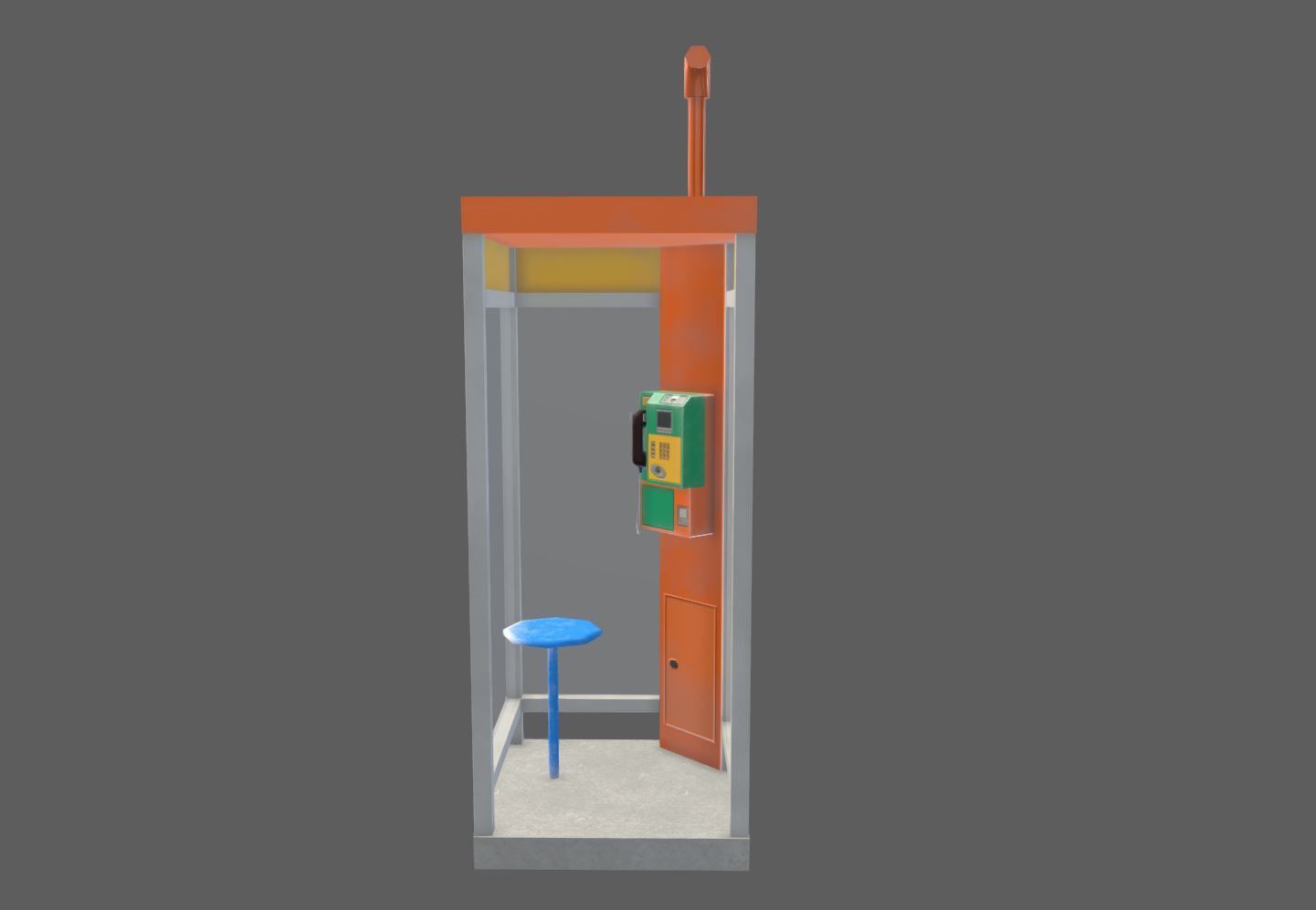 Telephone booth Low-poly 3D model_1