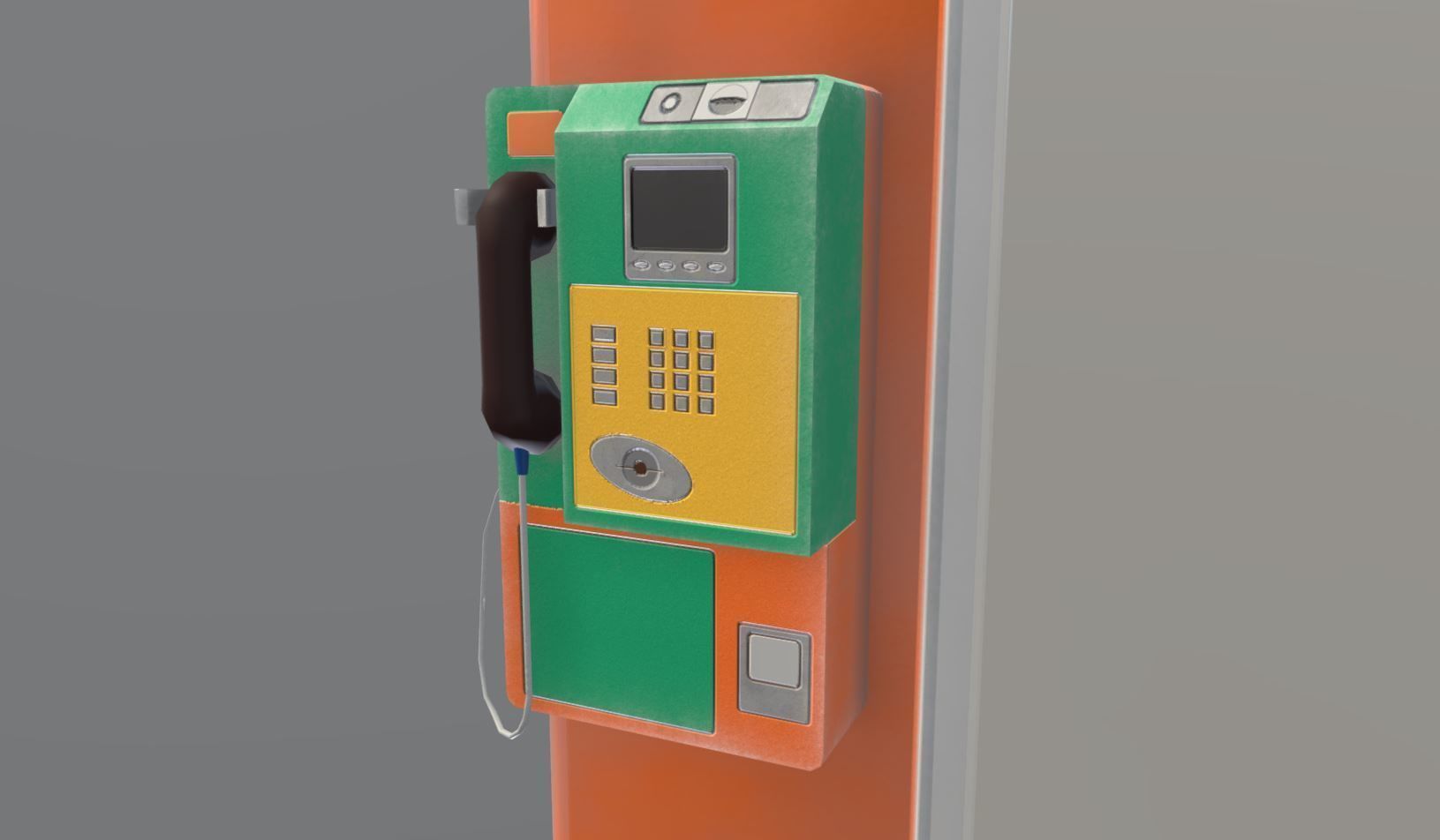 Telephone booth Low-poly 3D model_4