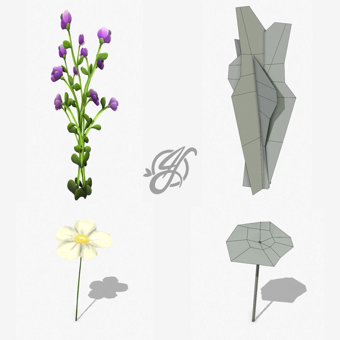 Stylized cartoon plant pack lowpoly3d model Low-poly 3D model_3