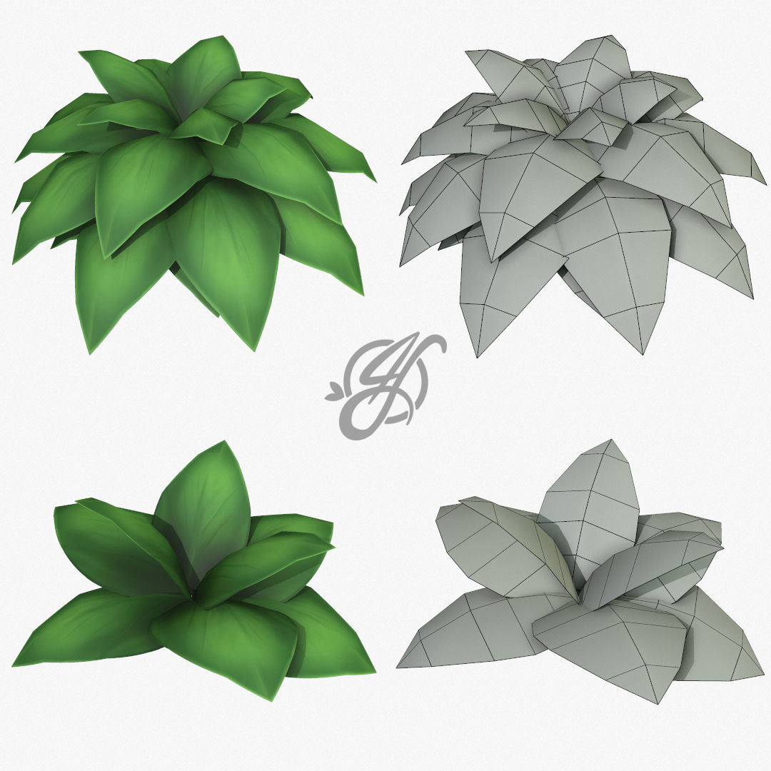 Stylized cartoon plant pack lowpoly3d model Low-poly 3D model_7