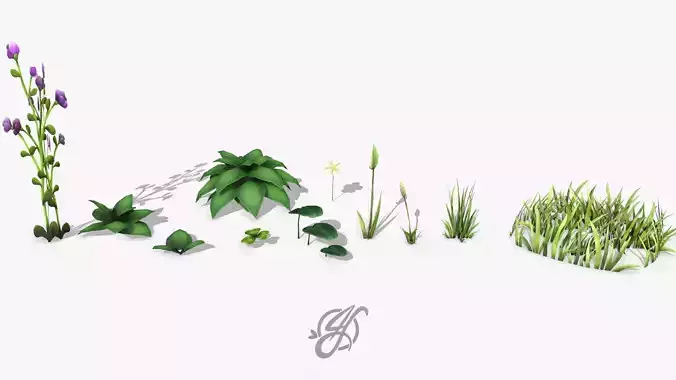 Stylized cartoon plant pack lowpoly3d model
