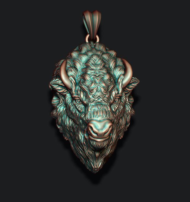 Buffalo pendant 3D print model_7