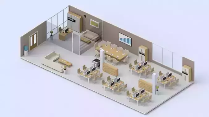 Low poly Office interior Low-poly 3D model
