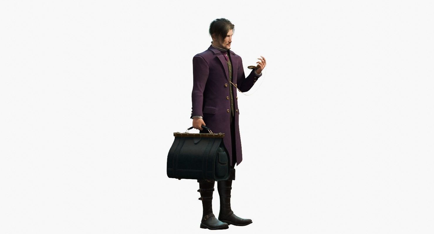 Watcher man in suit holding suitcase 3D model_24