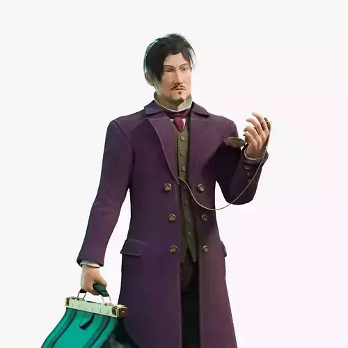 Watcher man in suit holding suitcase 3D model
