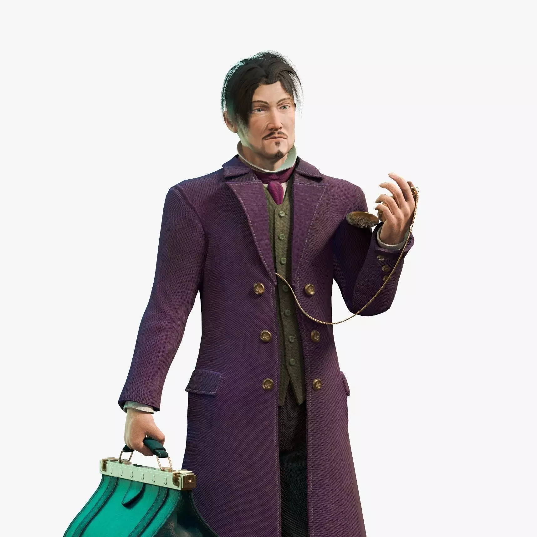 Watcher man in suit holding suitcase 3D model_0